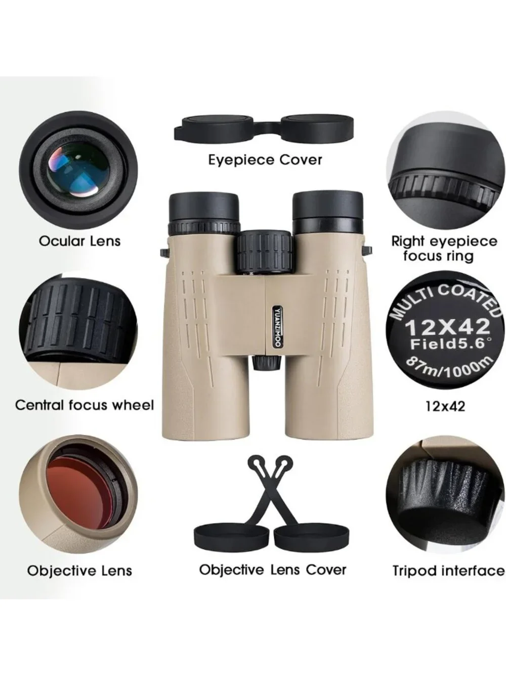 High-Powered 12x42 HD Binoculars with Phone Adapter, Night Vision for Outdoor
